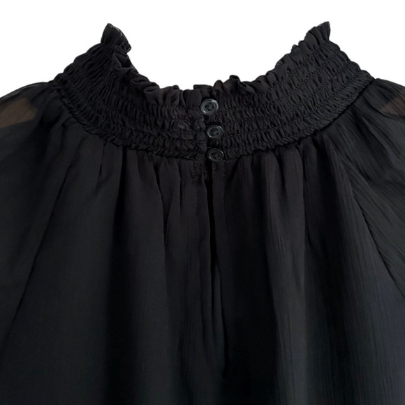 Nwt Joie Long Sleeved Chiffon Black Smocked Blouse Top - Picture 7 of 11